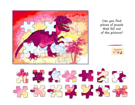 Jeu de logique pour enfants et adultes. Trouvez des pièces de puzzle qui sont tombées de l'image. Page pour le livre de casse-tête pour enfants. Tâche d'attention. Développer la pensée spatiale. Jouer en ligne. Image vectorielle.