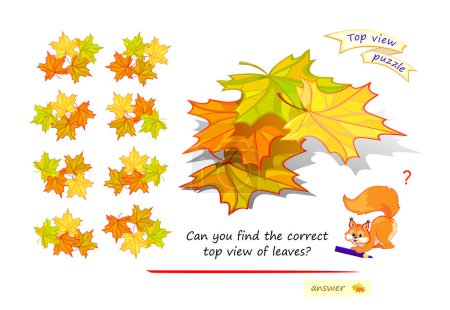 Téléchargez les illustrations : Logic puzzle game for children and adults. Can you find the correct top view of leaves? 3D maze. Page for brain teaser book. Developing spatial thinking. IQ test. Play online. Vector cartoon image. - en licence libre de droit