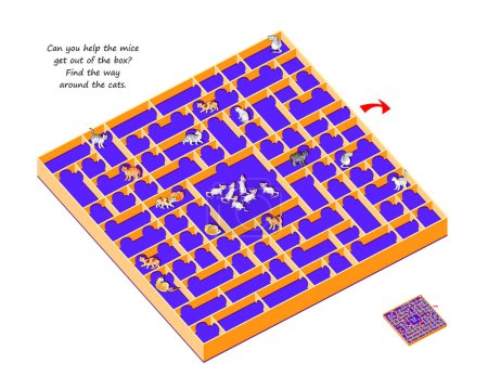 Beste Labyrinthe. Können Sie den Mäusen helfen, aus der Box zu kommen? Finden Sie einen Weg um die Katzen herum. Logik-Puzzle-Spiel. Denksportbuch mit Labyrinth. Bildungsseite für Kinder. Spielen Sie online. Vektorillustration.