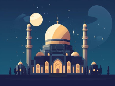Arquitectura diseño plano de la mezquita musulmana ramadán kareem, eid al-fitr, eid al-adha decoración islámica vector ilustración