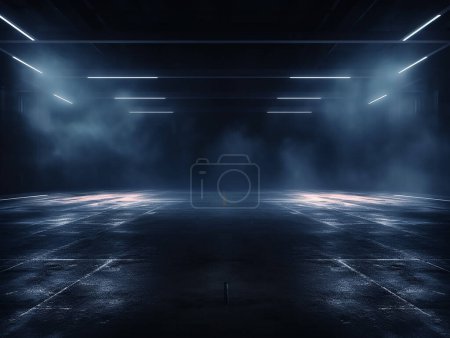 Dunkler Asphalt abstrakt dunkelblauer Hintergrund leer offene dunkle Szene Neonlicht Scheinwerfer den Betonboden und Studio-Zimmer mit schwachem Rauch schweben die Innenstruktur für Displayprodukte