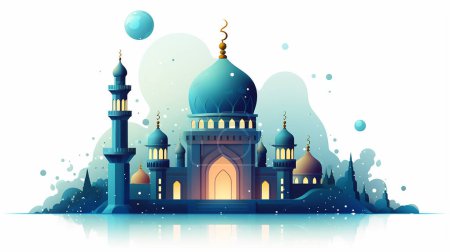 Téléchargez les photos : Bannière mosquée vintage pour le Ramadan souhaitant. Des lampes arabes brillantes. Décor doré contour dans le style oriental. Ramadan Kareem carte de vœux, publicité, rabais, affiche. - en image libre de droit