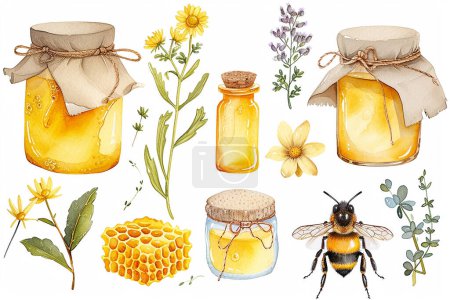 Ensemble d'abeilles jaunes et de champs de nids d'abeilles fleurs vectorielles illustration