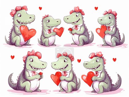 Illustration for Watercolor valentines day love crocodile couple, hand drawn watercolor illustration for greeting card or invitation design - Royalty Free Image