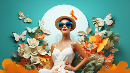 Sommer Collage Urlaub Frauen trendy mit Papier geschnitten Stil Illustration