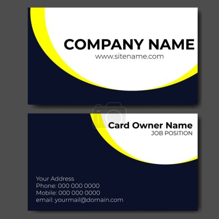 Téléchargez les illustrations : Dark blue modern business card or business card, with horizontal layout in rectangle size.  template vector design - en licence libre de droit