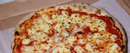 Photo for Freshly made delicious thin crust cheese Pizza. Selective focus and a little depth of field - Royalty Free Image