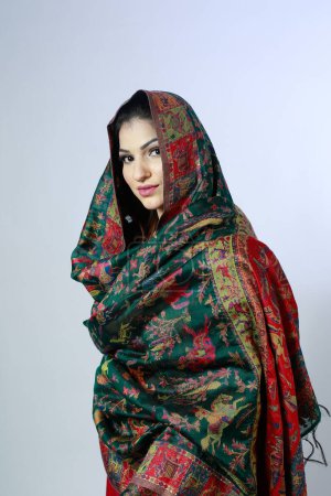 Foto de Hermosa mujer paquistaní en vestido de shalwar kameez bordado tradicional. Concepto de moda - Imagen libre de derechos