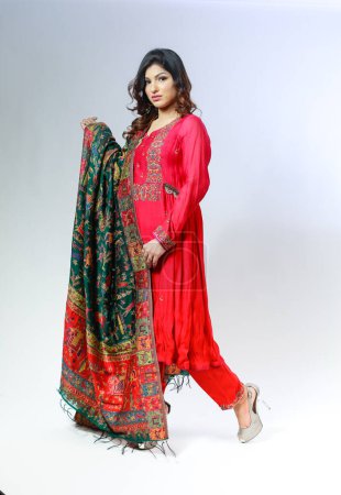 Photo for Beautiful Pakistani Woman in Traditional embroidery shalwar kameez dress. Fashion Concept - Royalty Free Image