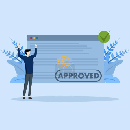 Illustration for Credit approval illustration concept. Characters with good credit scores, receive loan approval from the bank. Personal finance concept. Vector illustration. - Royalty Free Image