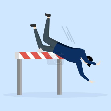 Illustration for Failed businessman failed to jump over hurdles and fell to the ground, Business failure, underperforming employee problem or concept, mistakes or unable to overcome difficulties or obstacles. - Royalty Free Image