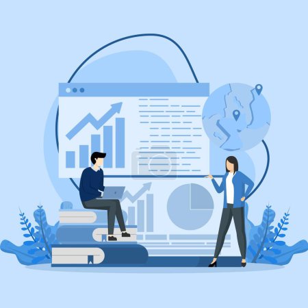 Illustration for Trend watcher concept. Trend analysis and project promotion. Specialist in tracking the emergence of new business trends. Vector illustration in flat style - Royalty Free Image