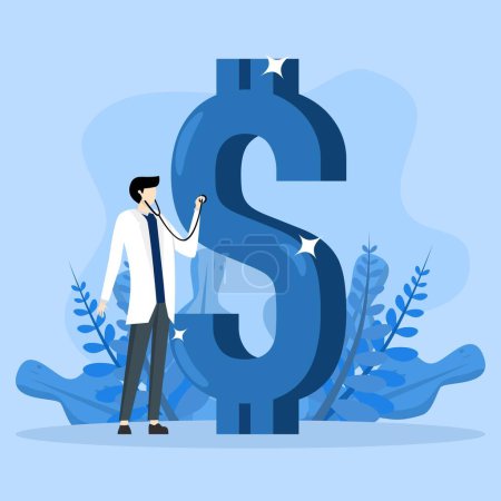 Illustration for Financial Checkup concept, wealth management or insurance concept, income diagnosis, expenses and investment plan, doctor using stethoscope to examine dollar bill sign. - Royalty Free Image