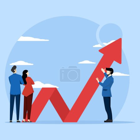 Illustration for Business Concept Grow increase sales and profits, growth or progress to achieve goals and targets, upgrade or development to improve performance, business team view graphic arrows rising high. - Royalty Free Image