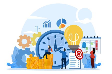 Illustration for Work time management concept. Time management planning, organization and control concept for efficient successful and profitable business. business team. Vector illustration with characters. - Royalty Free Image