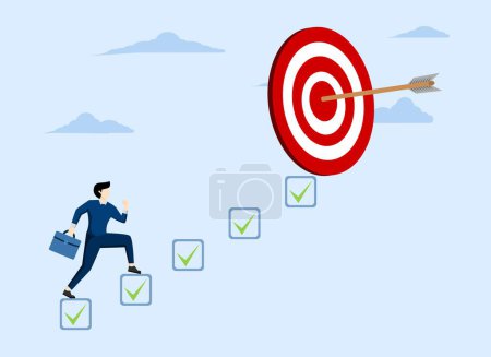 Illustration for Personal development plan for career success, to motivate and achieve business target concept, build specific skill or smart entrepreneur competency list as ladder to achieve target. - Royalty Free Image