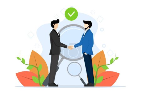 Illustration for Business transparency. An open, honest and straightforward process about the company or business operations. Two businessmen shake hands and agree to do business. flat vector illustration. - Royalty Free Image