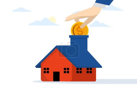Illustration for Down payment or home loan concept. household income sale of real estate Real estate investment, home value, home budget and other expenses, flat vector illustration on a white background. - Royalty Free Image
