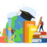 University campus vector illustration concept with students and school elements. back to school. school season. University entrance examination. costs to enter the university. flat vector illustration.