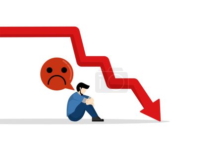 Disappointed with the investment financial crisis. Business bankruptcy. The share price fell even lower. losing money. Businessman worried about financial crisis. flat vector illustration.