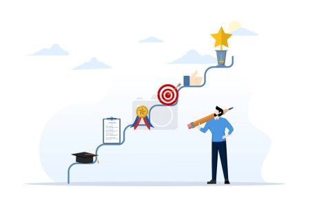 Illustration for Career planning concept, steps to develop career growth plans and opportunities, professional achievement or business success, entrepreneurial planning steps to success in work and career path. - Royalty Free Image