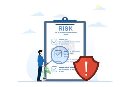 Risk Management Concept. Risk control with shield symbol. Procedure regulatory document with security and risk administration vector illustration. privacy data protection. flat vector illustration.