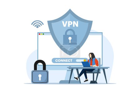 Illustration for Virtual Private Network Concept. People Use VPN Technology System to Protect their Personal Data on Smartphones, vpn technology system, browser unblock websites, internet connection. - Royalty Free Image