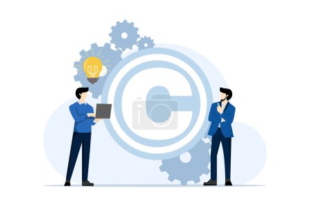 Concept of intellectual property, copyright, authorship rights, data licensing human protection, Vector illustration in flat cartoon design for web banner, UI. flat vector illustration on background.