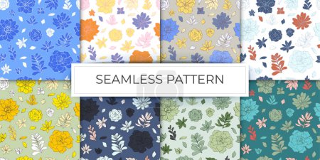 collection of seamless pattern flowers succulents graphic sketch hand drawn multicolor illustration vector Poster 622462414