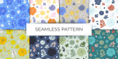 collection of seamless pattern flowers succulents graphic sketch hand drawn multicolor illustration vector Poster #622462414