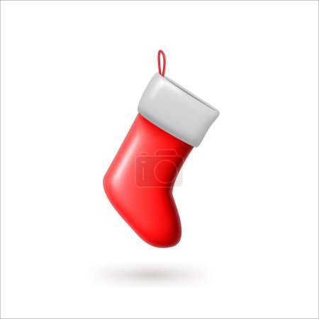 Téléchargez les illustrations : Bas de Noël, chaussette rouge. Illustration vectorielle minimale 3D - en licence libre de droit