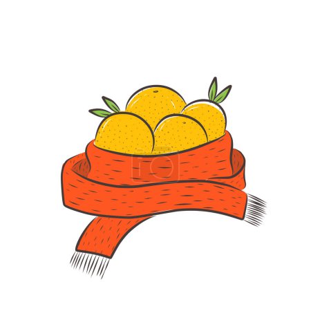Téléchargez les illustrations : Illustration de mandarines dans une écharpe nouvelle année illustration vecteur - en licence libre de droit