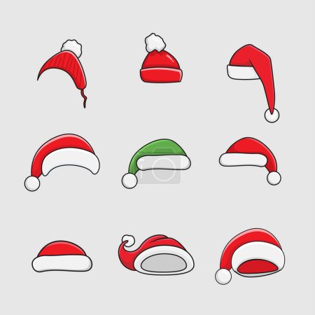 Graphical set of red Santa Claus hats isolated on black snow design background,vector illustration for designers vector