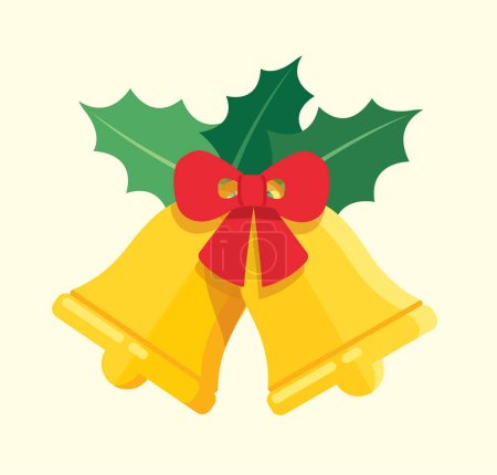 Ilustración de Campanas de oro de Navidad con ilustración de arco rojo vector - Imagen libre de derechos