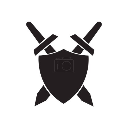 Ilustración de Espadas cruzadas y escudo silueta vector ilustración - Imagen libre de derechos
