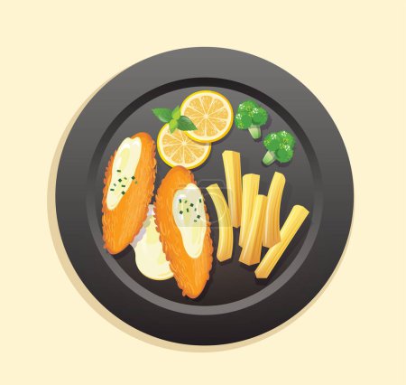 Illustration for Fish and chips on plate - Royalty Free Image