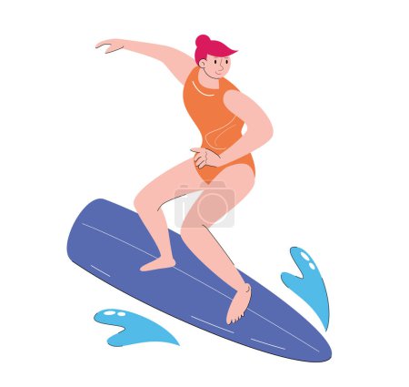 character people playing surf board vector illustration