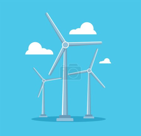 Téléchargez les illustrations : Wind turbines wind power energy vector illustration - en licence libre de droit