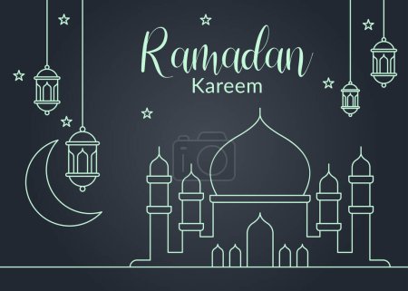Téléchargez les illustrations : Modèle de conception vectorielle de fond Ramadan kareem avec style mono ligne pour carte d'invitation ou carte de vœux, communauté musulmane - en licence libre de droit