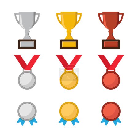 Téléchargez les illustrations : Championship trophy, champion medal icon flat design vector illustration - en licence libre de droit