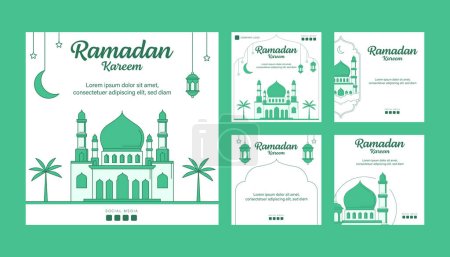 Téléchargez les illustrations : Ramadan instagram post template collection vectoriel design avec art linéaire ou style monoline - en licence libre de droit