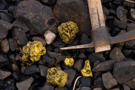 Minería de pepitas de oro del río en Austria, oro real
