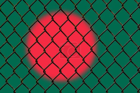 A steel mesh against the background of the flag Bangladesh