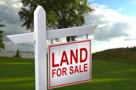 Photo for LAND FOR SALE SIGN on empty meadow - Real estate conceptual image - Royalty Free Image