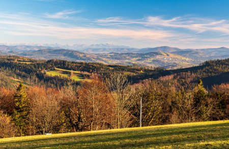 Photo for Amazing view to Beskids mountains and Tatra mountains from Cieslar hill in autumn Beskid Slaski mountains on polish - czech borders - Royalty Free Image