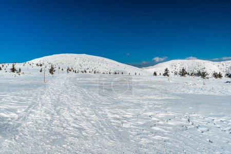 Photo for Winter Nizke Tatry mountains scenery from Sedlo pod Skalkou with snow covered hills and blue sky - Royalty Free Image