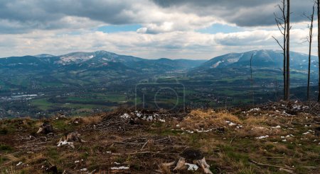 Photo for Travny, Lysa hora and Smrk from Ondrejnik hill summit above Frydlant nad Ostravici town in Czech republic - Royalty Free Image