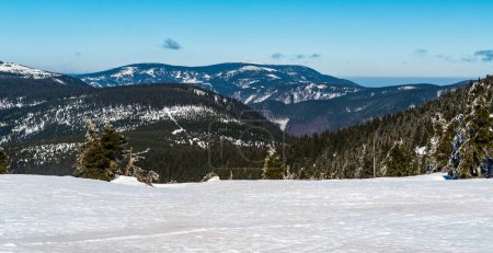 Photo for Vozka and Keprnik hills from hiking trail bellow Velky Maj hill in winter Jeseniky mountains in Czech republic - Royalty Free Image