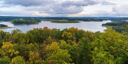 Photo for Talsperre Pohl water reservoir from Julius-Mosen-Turm lookout tower in Germany - Royalty Free Image