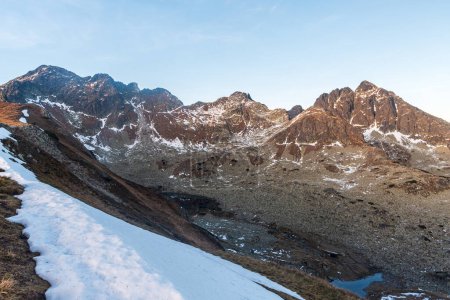 Swinica and famous Orla Perc hiking trail with highest Kozi Wierch hill from Gladka Przelecz in autumn High Tatras mountains on polish - slovakian borders